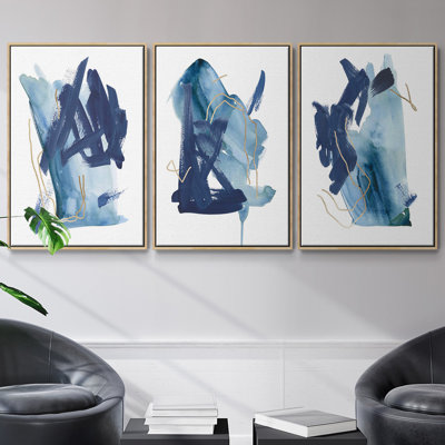 Indigo Collide I, ensemble de 3 toiles encadrées sur toile