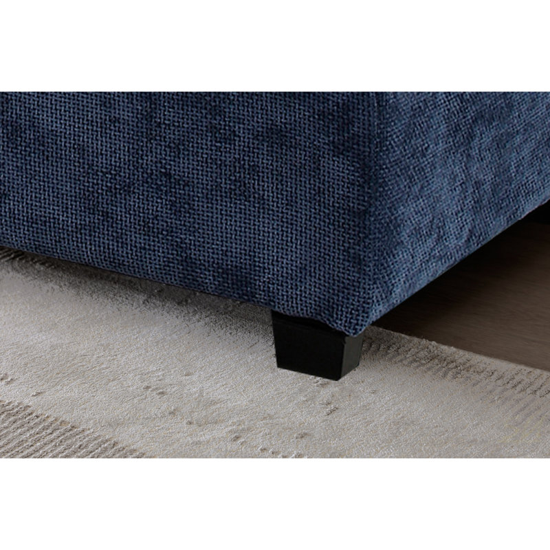 Ensemble de canapé d'angle moderne en tissu de lin en L avec repose-pieds convertible pour salon, appartement, bureau, bleu