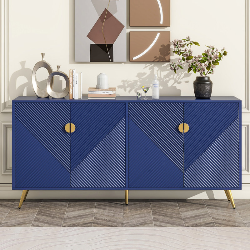 Meuble télé avec rangement Suyeko, Bleu marine