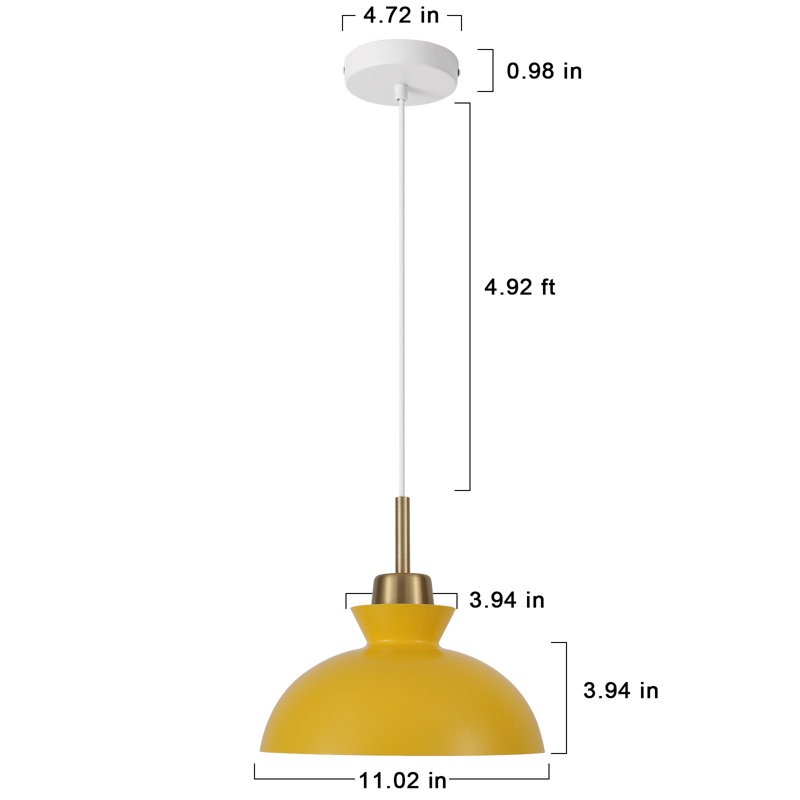 Luminaire suspendu simple à 1 lumière Gibran, Jaune