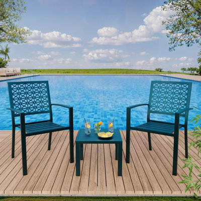Ensemble bistro 3 pièces pour l'extérieur, table et chaises de patio empilables en métal, mobilier bistro en fer résistant aux intempéries