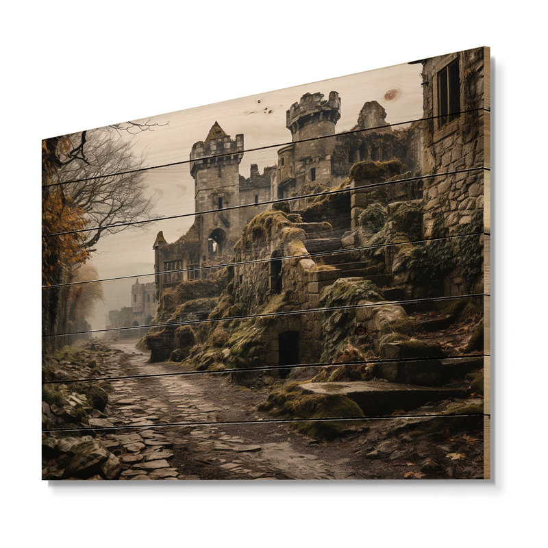 Irlande, château mystique II sur bois, H 10 po x l 20 po x P 0,78 po