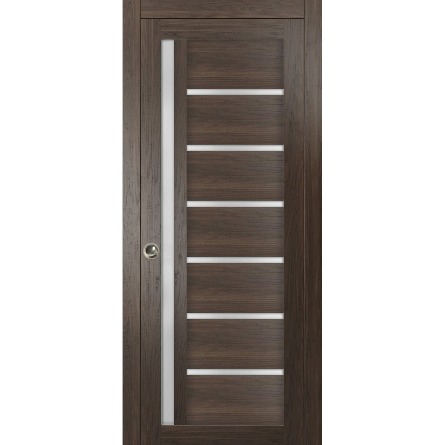 SARTODOORS Quadro Frosted Glass Paneled Wood Sliding Closet Brown Door ...