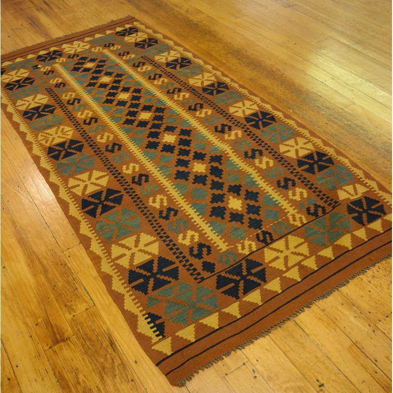 Tapis de zone en laine brun/jaune/noir 3 pi 5 po x 6 pi 8 po one-of-kind à la main noué la Doorfield