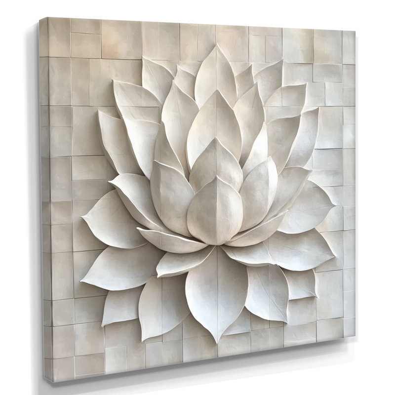 Fleur de lotus ivoire - Tableau botanique sur toile, H 30 po x l 30 po, Toile tendue