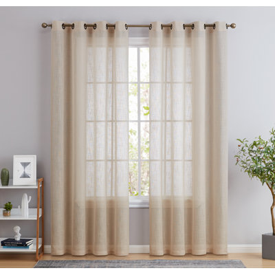 Aleksander Faux Linen Semi Sheer Grommet Curtain Pair