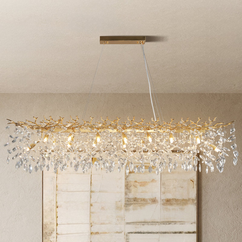 Modern K9 Raindrop Crystal Rectangular Tree Branches Chandeliers, Gold, 16" H x 16" W x 60" D, 16