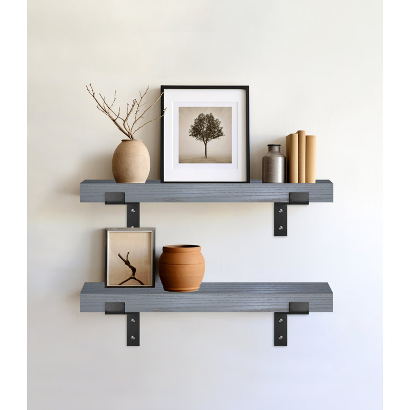 Emerald Lee 2 Piece Oak Bracket Shelf, 2" H x 26" W x 8" D, White