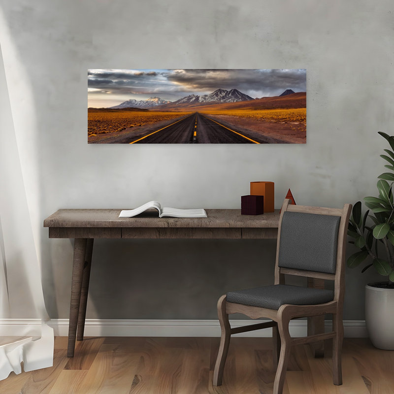 Golden Desert Mountain Road, art dramatique abstrait contemporain, paysage de montagne, H 12 po x l 36 po