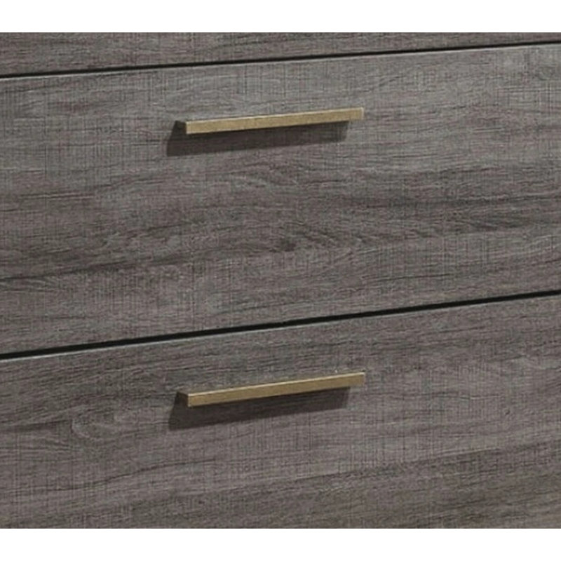 Table de chevet 2 chambres avec rails deux tons gris antique et rails en métal au centre