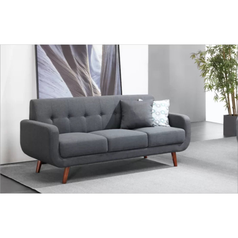 Hepburn Upholstered 71'' Sofa, Dark Gray Polyester, Brown Wood