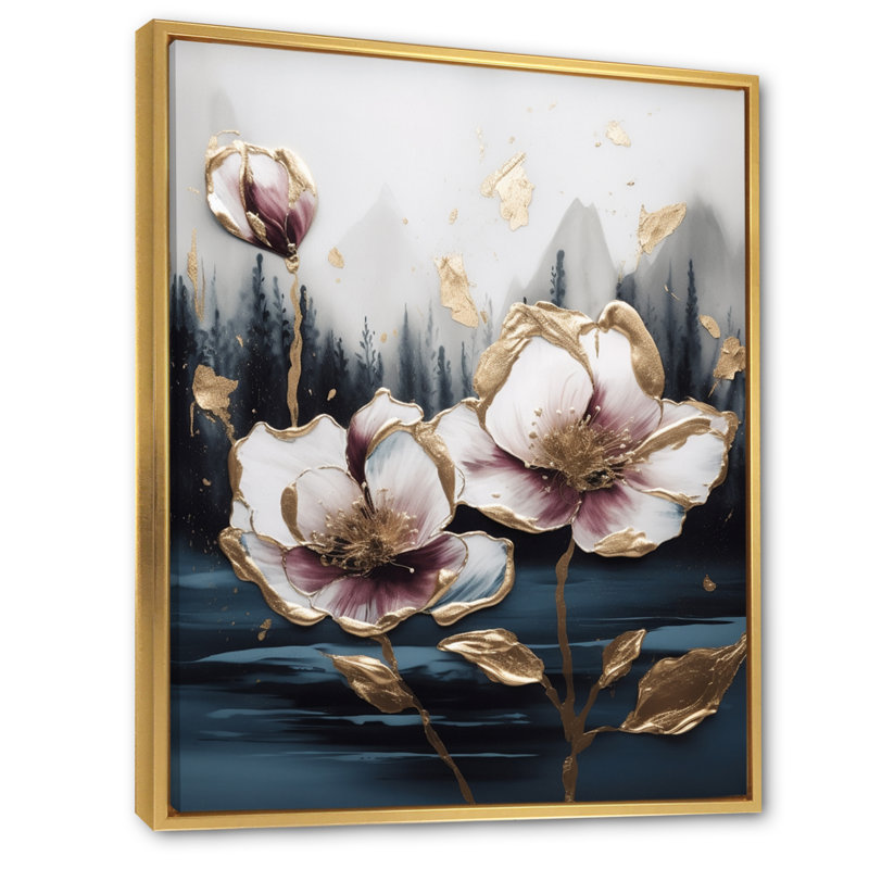 Tulipe rose Cascade III - impression, H 32 po x l 24 po x P 1 po, Cadre flottant doré
