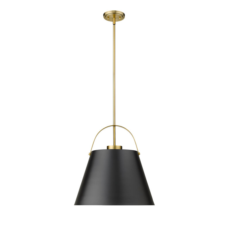 Luminaire suspendu conique à 1 lumière Chrisha, Noir mat, Noir mat / laiton Heritage, H 18 po x l 18 po x P 18 po