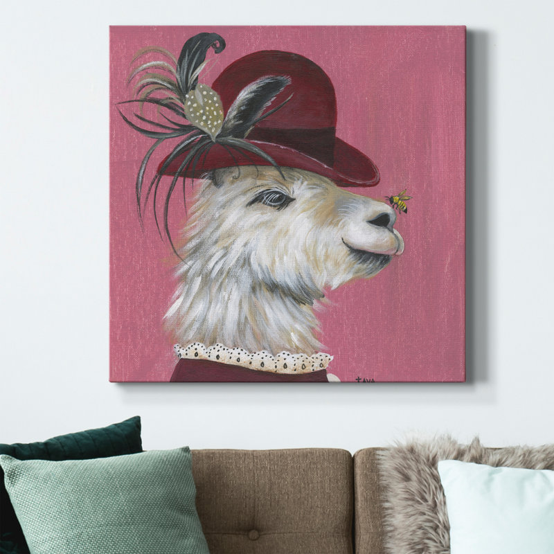 Lama et abeille - peinture sur toile tendue, H 32 po x l 32 po x P 1 po