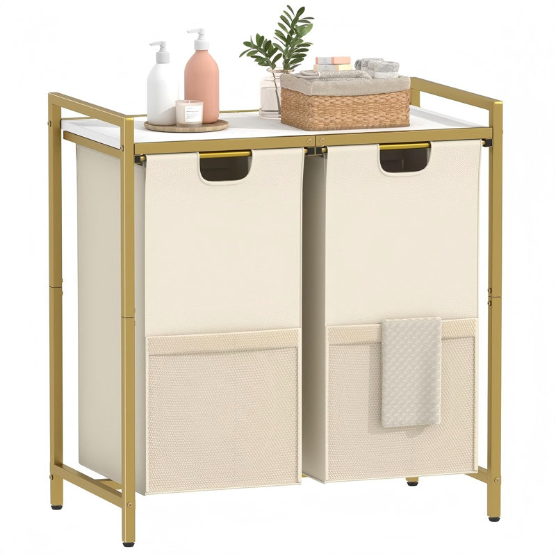 Panier à linge, panier à linge double, trieur de linge avec tablette supérieure, 2 sacs lavables amovibles, poches latérales pour l'organisation de la salle de lavage, salle de bain et dortoir