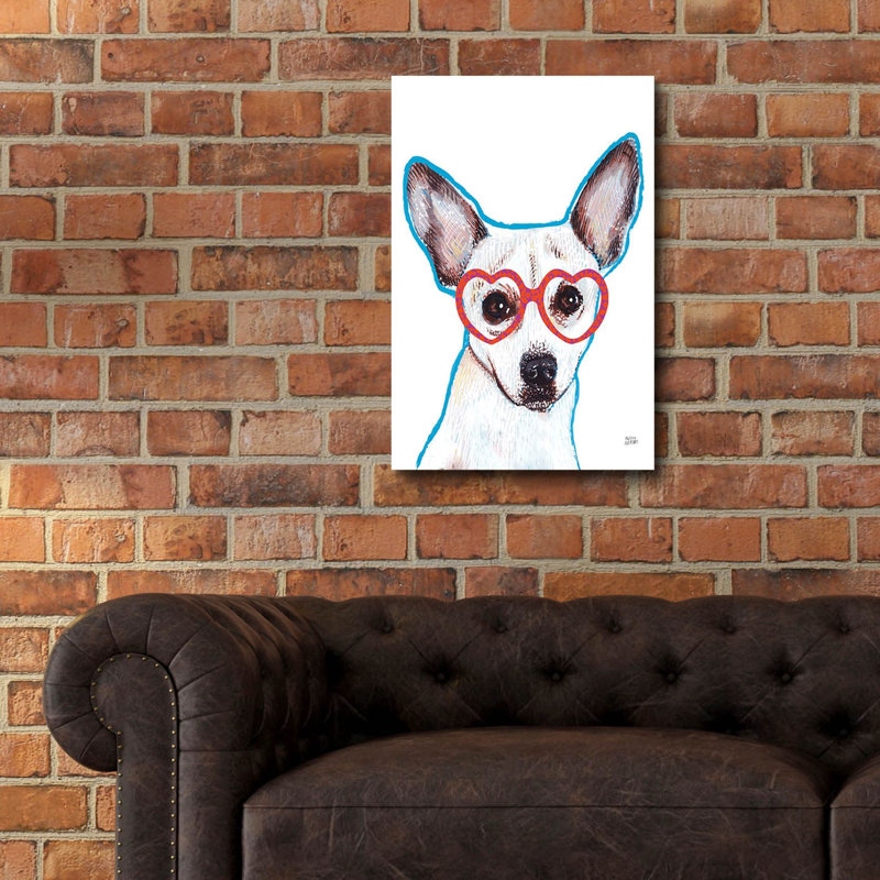 «Bespectacled Pet 1» par Melissa Averinos, art mural en verre acrylique, H 24 po x l 16 po x P 0,2 po
