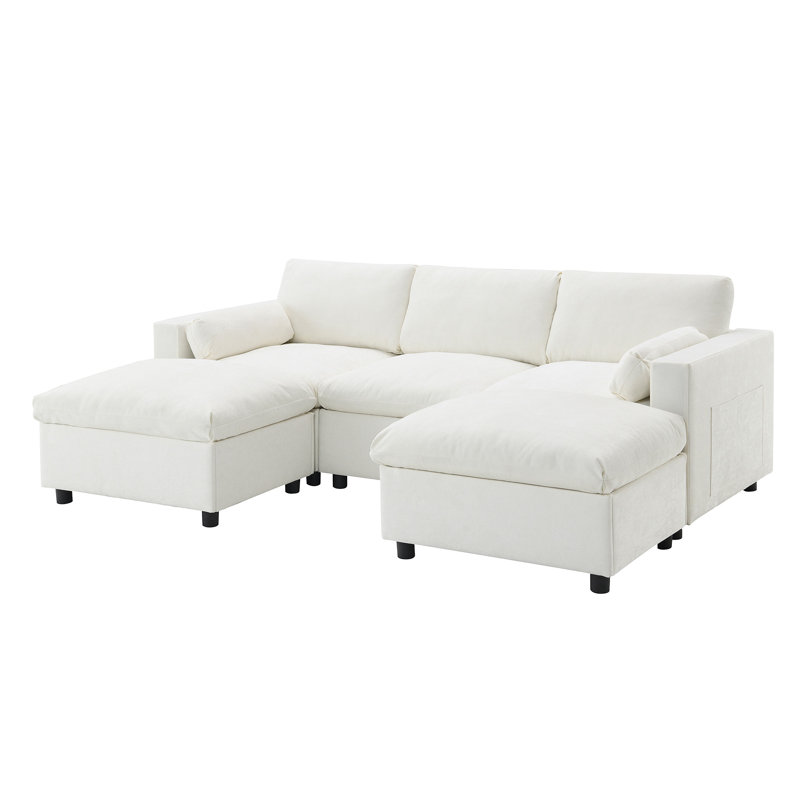 [VIDEO]86.5'' U-Shaped Sectional Sofa With Storage Pockets, White Chenille