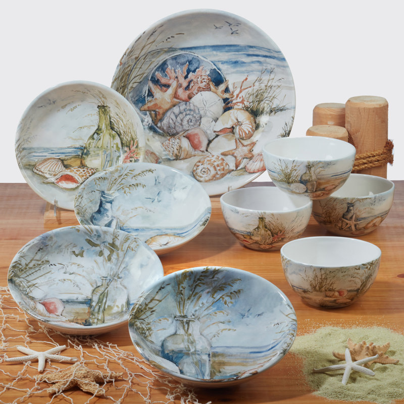 Set of 4 Coastal Landscape Ceramic Salad/Dessert Plates