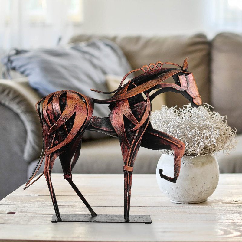 Décoration de statue de cheval en métal, Brun perle