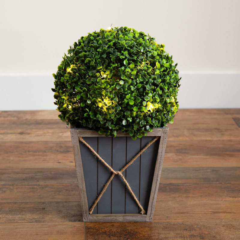 18'' Faux Boxwood Topiary in Wood Planter