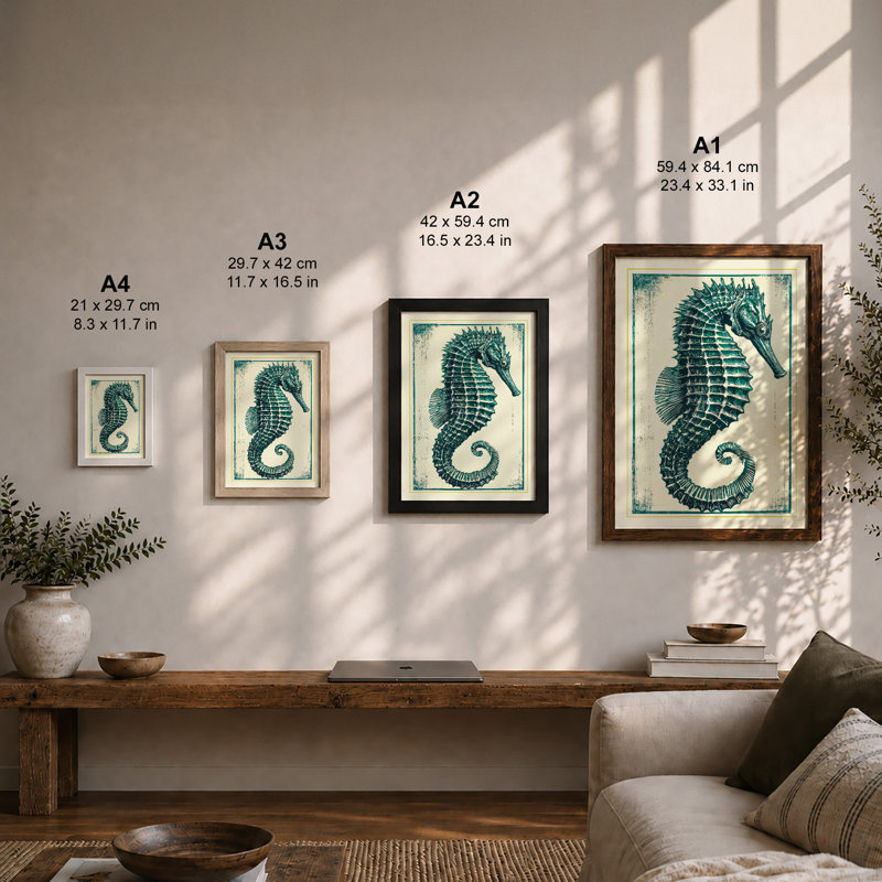 Seahorse Study Coastal - Print, A2 - 59.4 x 42.0 cm, White