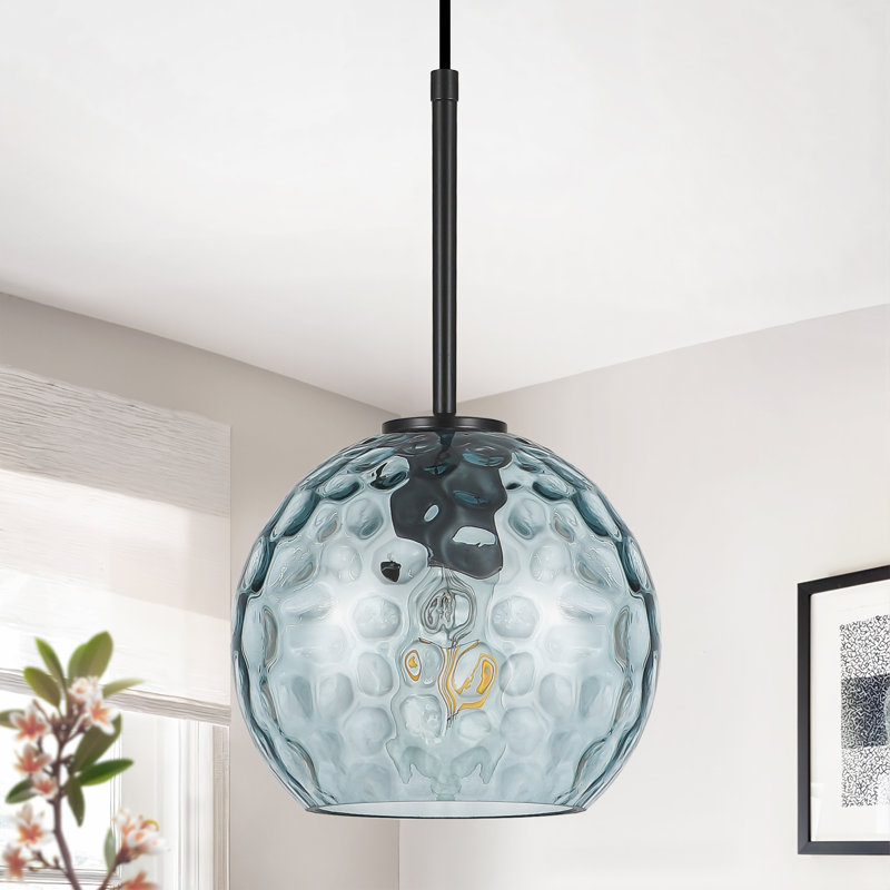 Luminaire suspendu en verre transparent à 1 lumière pour îlot de cuisine et salle à manger, Bleu