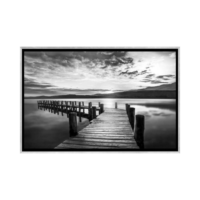 « Evening dock » par Mike Calascibetta-reproduction de photo, Pas de tapis, Toile avec cadre argenté