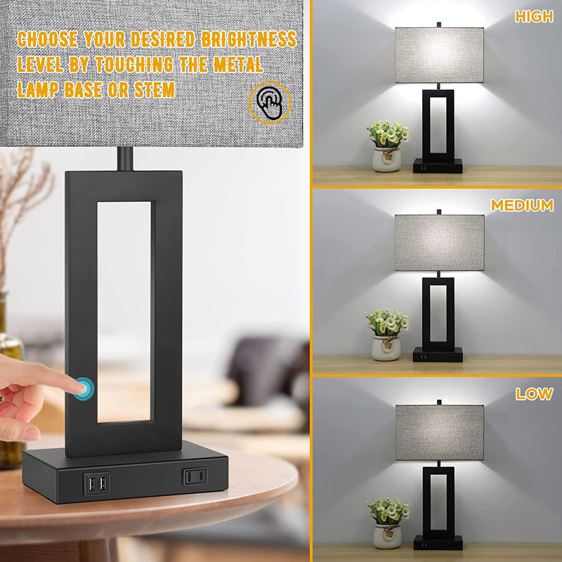 Draiven Metal USB Table Lamp, Gray