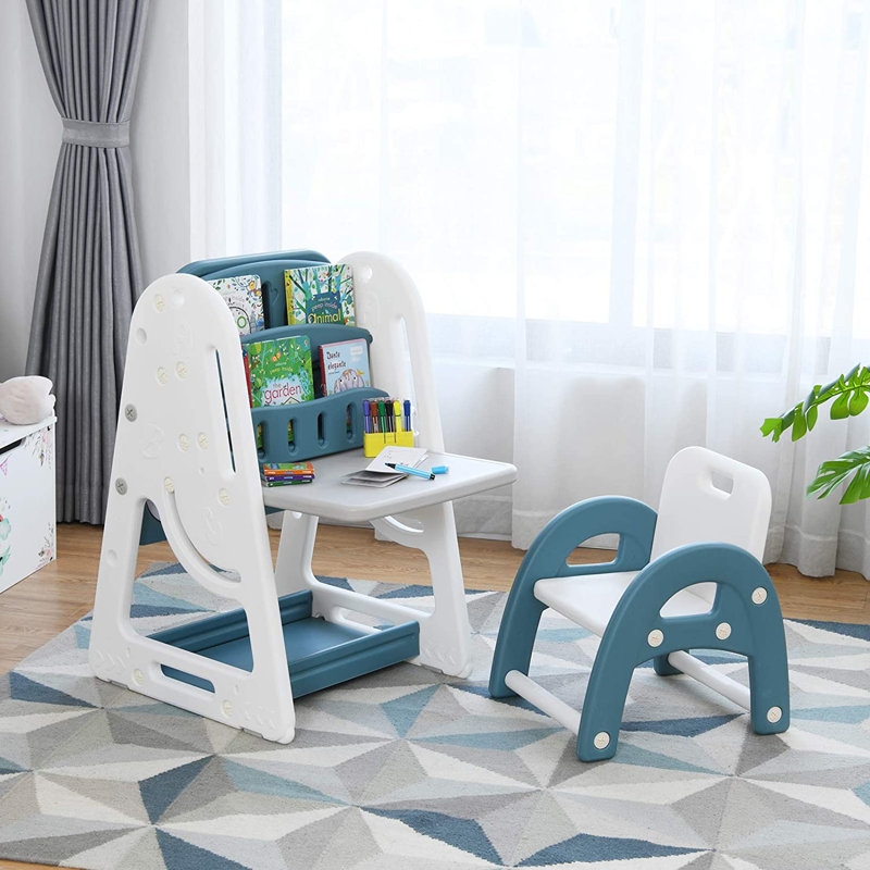 Zeno Kids Rectangular Interactive Table and Chair Set, Blue/White