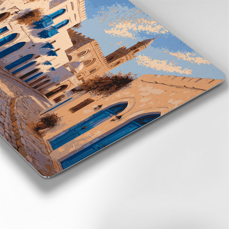 Art mural en métal Beige avec villes tunisiennes, H 20 po x l 24 po