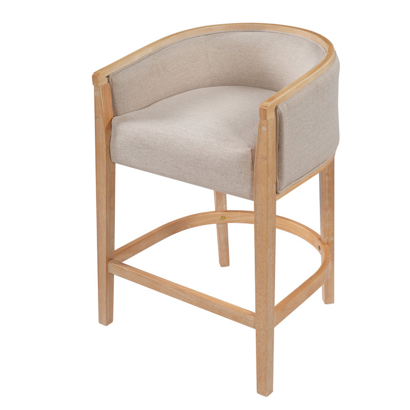 Halloran 28.25'' Seat Height Organic Modern Rubberwood Counter Height Bar Stool with Upholstered Barrel Back, 4