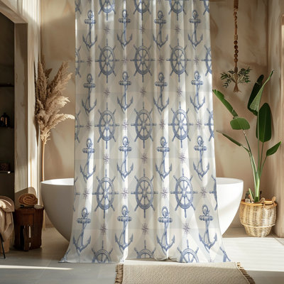 Anchor And Wheel Nautical Shower Curtain