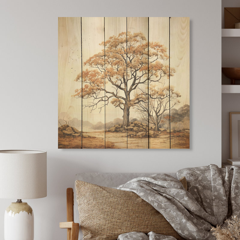 Art rétro sur bois de chêne naturel, H 15 po x l 15 po