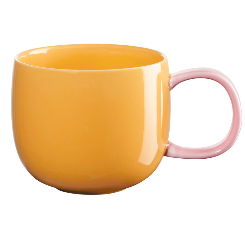 Joy mug made of porcelain, strawberry, Yellow and pink