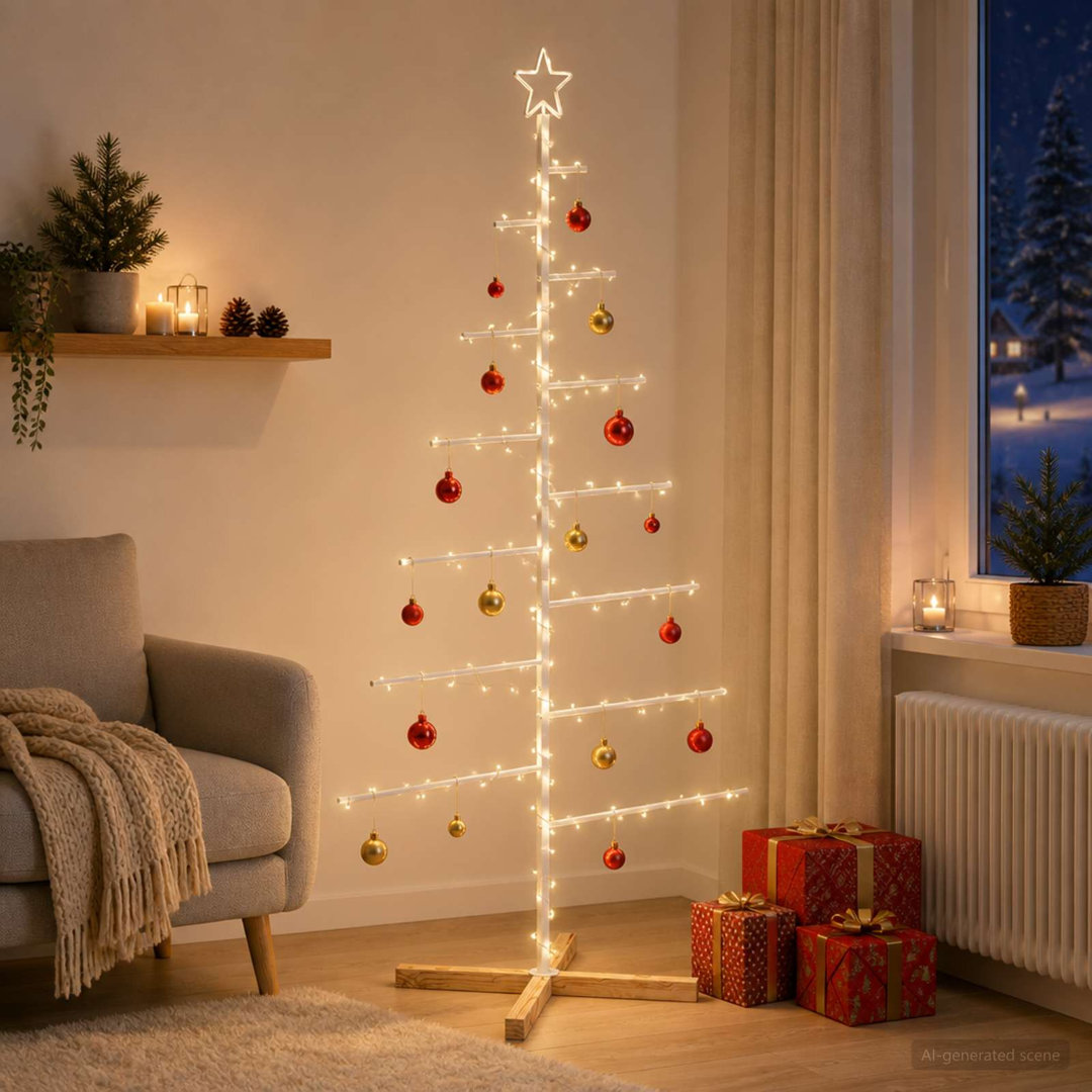 VIDAXL KUOPIO 180 cm White Metal Christmas Tree with Wood Stand for Indoor and Sheltered Outdoor Holiday Decor - Image 2
