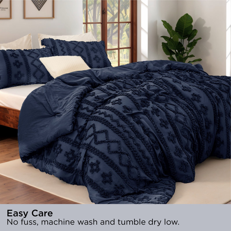 Ensemble d'édredon en microfibre toutes saisons, Édredon double + 2 taies décoratives standards, Marine