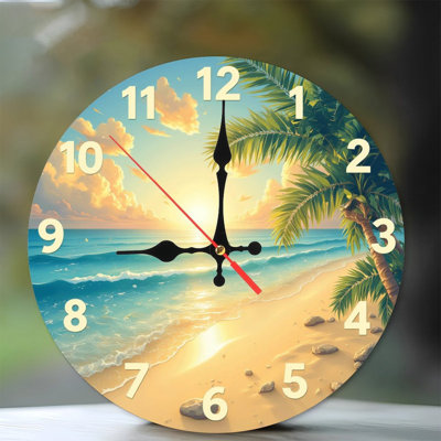 Horloge murale plage coucher de soleil océan