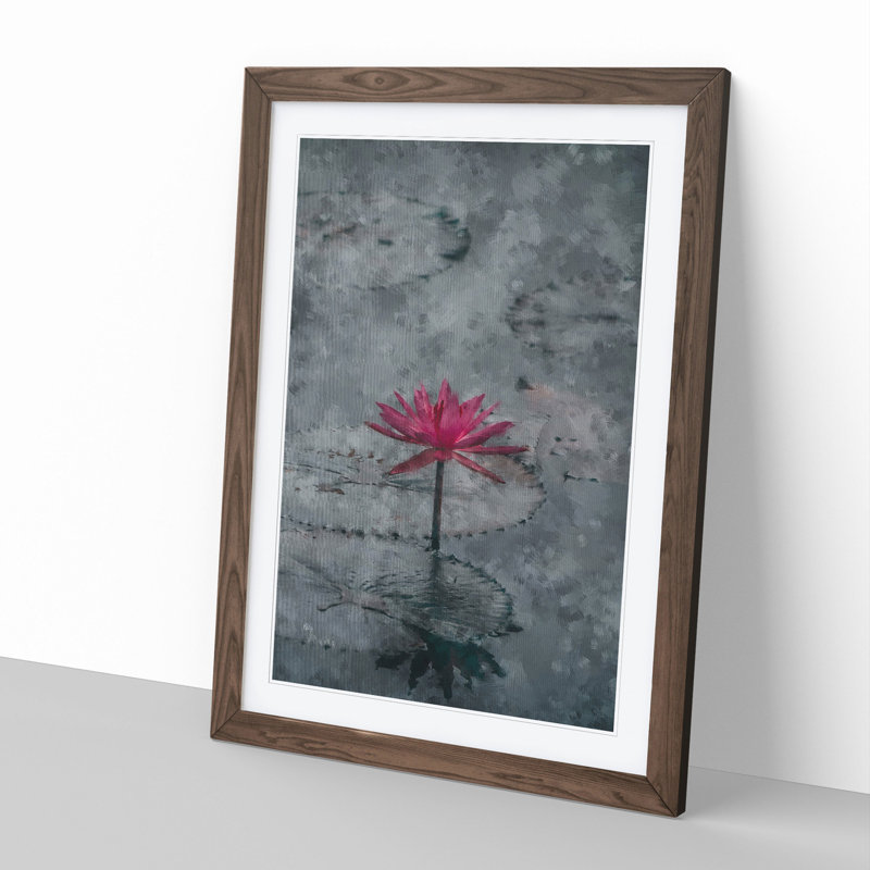 A Sacred Lotus Flower - Picture Frame Painting, Walnut Framed, 36cm H x 27cm W x 2cm D