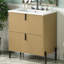 Meuble-lavabo de salle de bain 30 po avec lavabo en céramique, tiroir à extension et conception cannelée à la main pour les tiroirs autoportants Mid-Century Modernes, mécanisme de fermeture en douceur-754455148