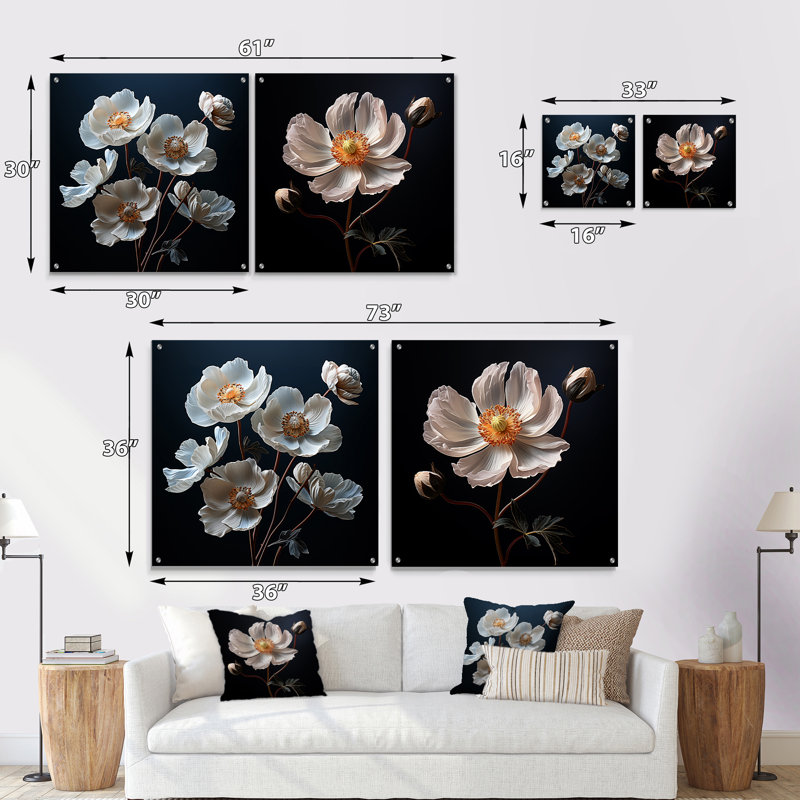 Ensoleillé Ranunculus Dreams - ensemble de 2 peintures murales en acrylique Ranunculus, H 16 po x l 33 po