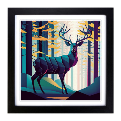 Stag In A Forest Constructivism - Framed Print