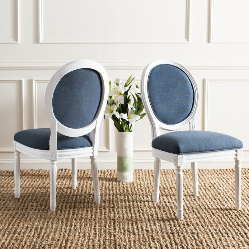 Denholme 19.8'' H Linen Upholstered Side Chair, Cream, Navy