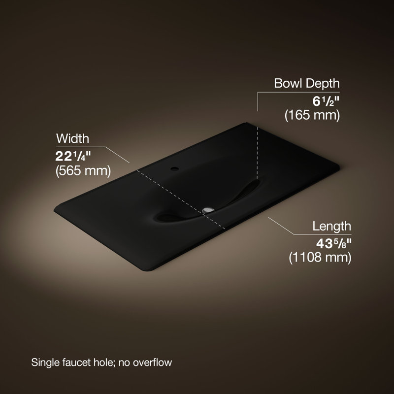 Fer / Impressions 43 "Fonte One-Piece surface et lavabo intégré avec un seul trou pour robinet, Noir noir, Single