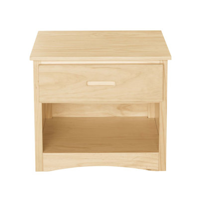 Contemporary Nightstand With Drawer Open Shelf Natural Pine Finish Wooden Bedroom Furniture 1Pc Bedside Cabinet