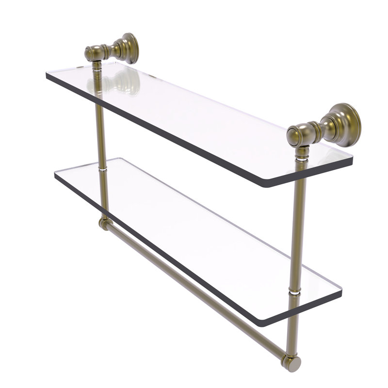 Freyja 2 Piece Glass Tiered Shelf with Towel Bar, Antique Brass, 5.54" H x 22" W x 9.5" D