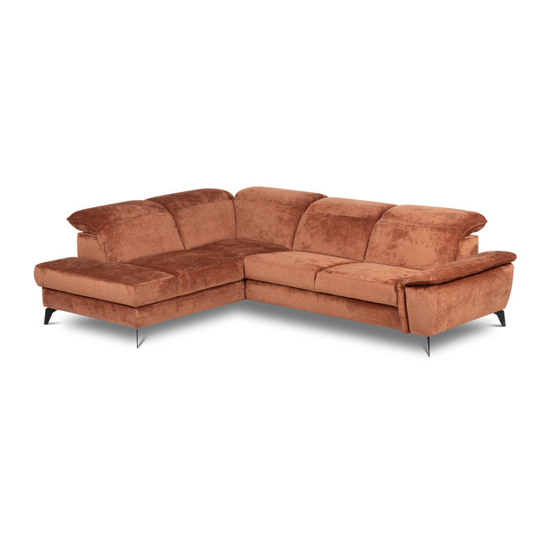 Bellagio Fabric Corner Sofa with Pull-Out Bed, Storage, Adjustable Headrests and Armrest, Orange, Left Hand Facing