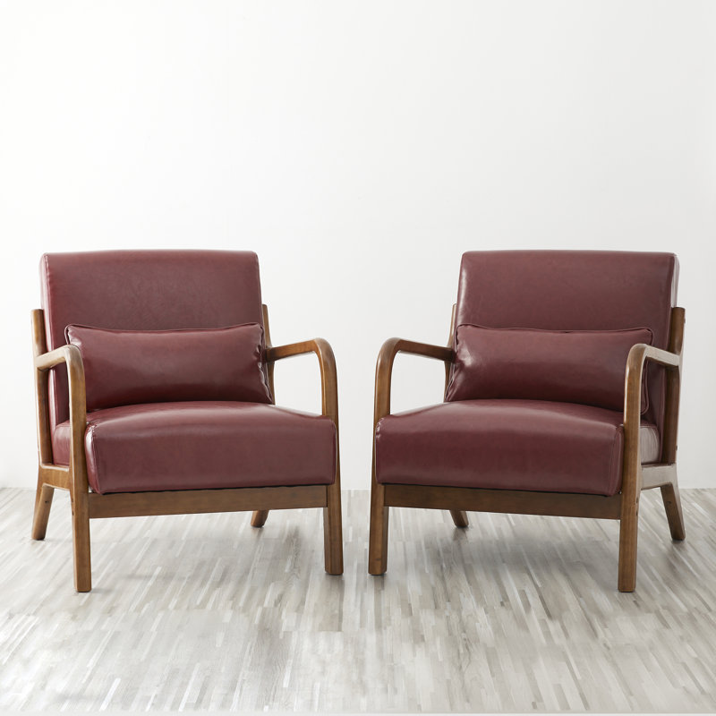 Jabarius Faux Leather Armchair, Walnut Frame/Burgundy Cushion