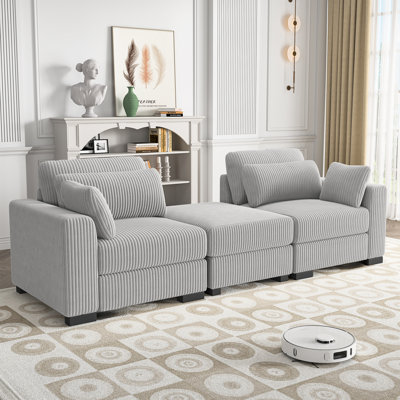 3-Piece 74" L-Shaped Reversible Upholstery Sectional Sofa With A Movable Storage Ottoman, Corduroy Sofa Collection
