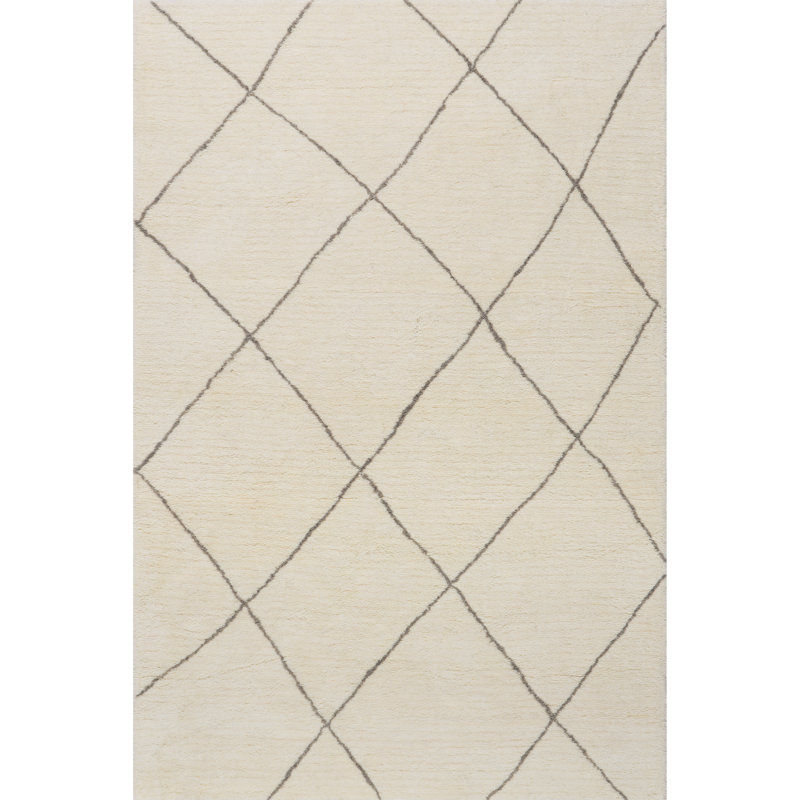 Ivory Trellis Handmade Wool Rectangular Area Rug 4' x 6'