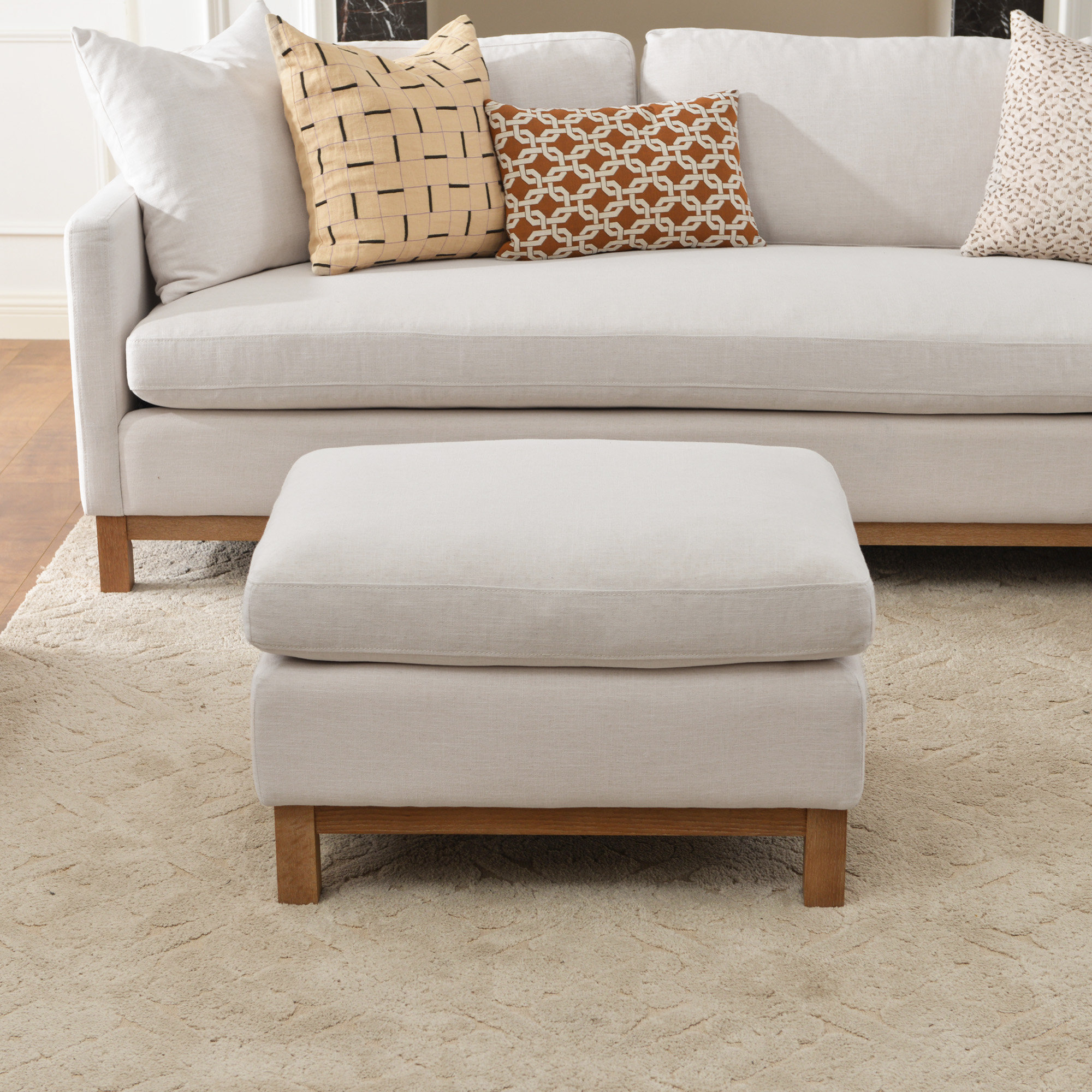 Cami 30" Upholstered Ottoman, Cloud Linen Blend